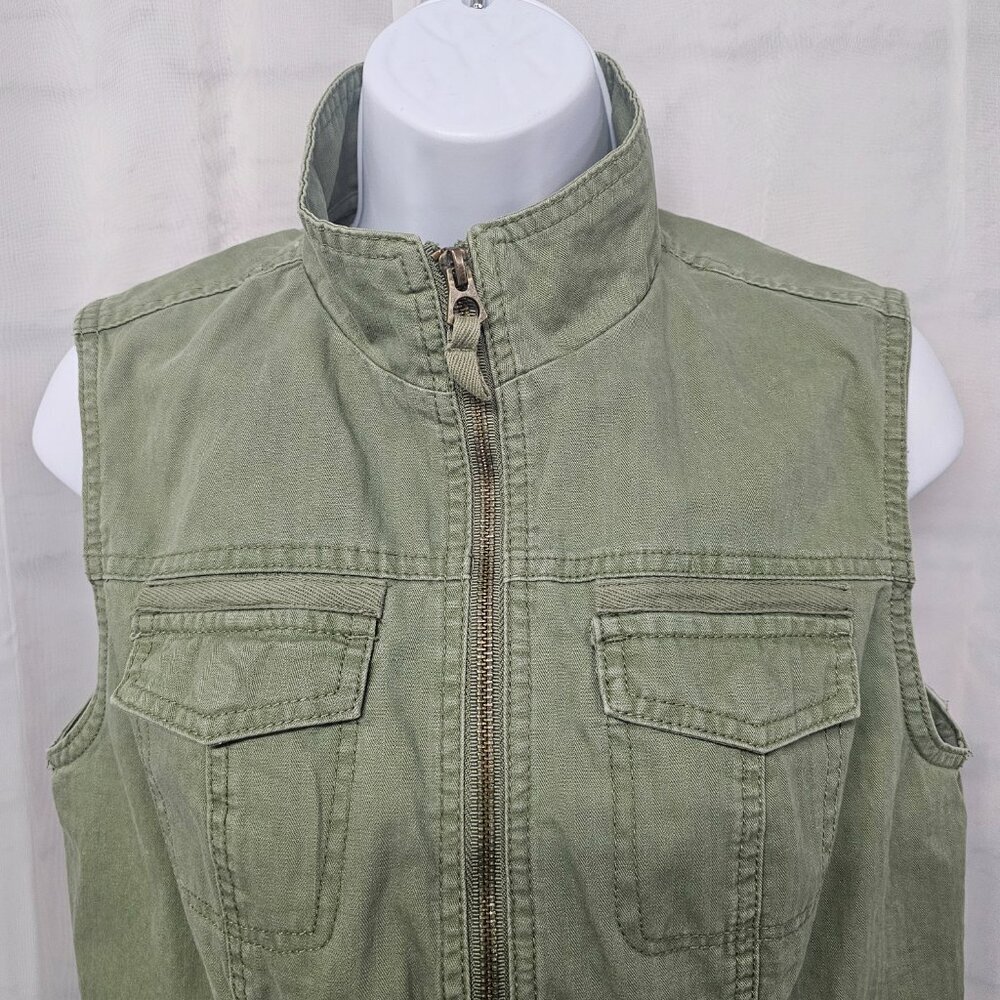 Merona Vest Olive Green Utility Gorpcore Zip Hiking Military Punk S - Picture 2 of 12